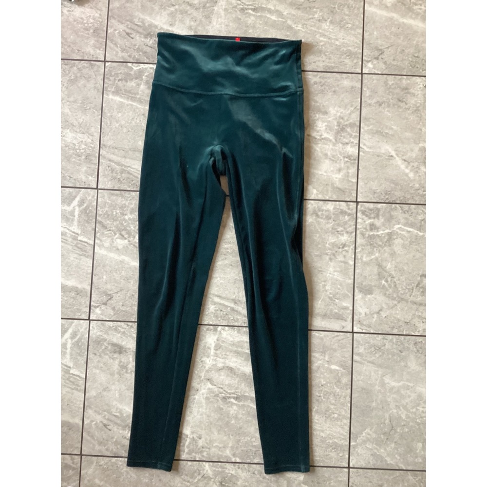 Spanx Velvet Leggings Hunter Green High Waisted Shaping Pants Large 1794